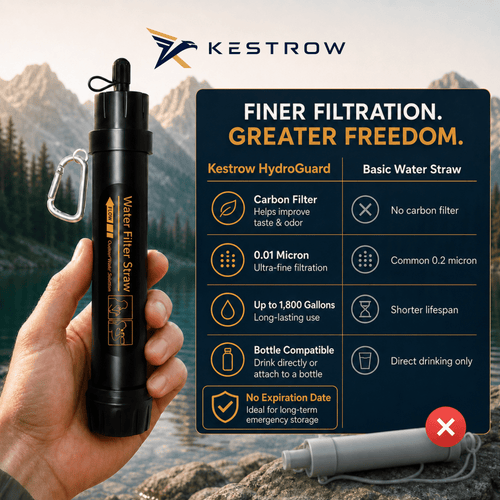 Kestrow HydroGuard™ Portable Water Filter Straw for Survival, Camping & Emergency